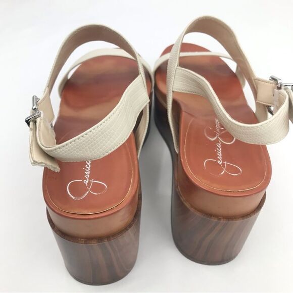 Jessica Simpson CRYSTIL Cream Brown Chunky Wood Platform Sandals - Picture 9 of 16